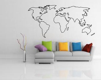 world map outline decal large world map wall decal wall art home