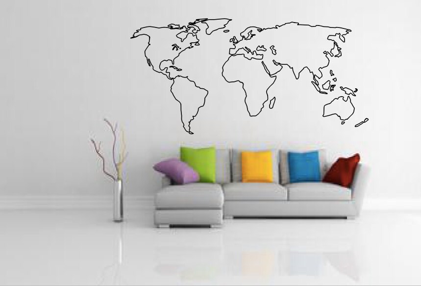 World Map Outline Decal World Map Wall Decal Wall