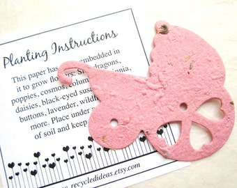12 Plantable Baby Carriages - Pram Baby Shower Favors Flower Seed with Cards - Baby Pink Baby Blue
