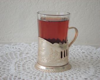Vintage Tea Glass Holder Russian USSR Podstakannik metal tea cup holder Russian Soviet vintage home decor Kitchen tea soviet Made in USSR