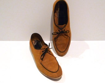 Gold Suede Bowling Shoes Vintage Mustard Yellow Leather with Piping Bowling Shoes Size 7 1950s 1960s Rockabilly Punk Hipster Womens