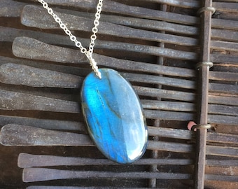 Blue Flash Labradorite pendant, Labradorite 925 Silver Necklace, Layering necklace, Gift for Her