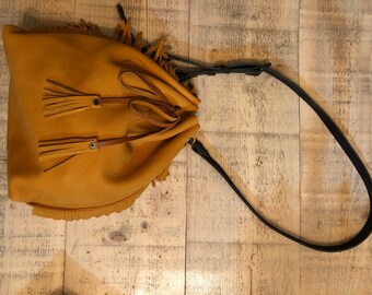 Yellow leather bucket bag