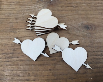 Crafting Supplies - 25 Laser cut wooden Hearts with Arrow