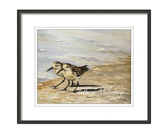 bird art Sanderlings PRINT ocean water beach shorebirds sand wildlife