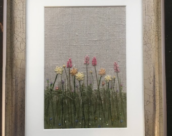 Original Textile Art, "Meadow Grass", Framed picture