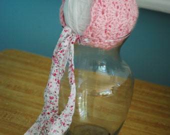 Newborn Bonnet/ Baby Girl Bonnet/ Pink Bonnet/ Shell Stitch Bonnet/ Ready to Ship Bonnet