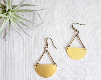 Half Moon Earrings Half Circle Earrings Half Moon Gold Geometric Earrings Moon Phase Earrings Geometric Earrings Brass Earrings Modern