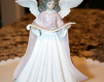 Lladro Angel in Pink//Figural Tree Topper Porcelain-Angels//Vintage Porcelain Lladro Angel