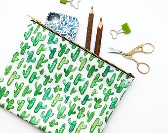 Large Pouch, Cactus, Make Up Bag, Pencil Case, Pouch, Cacti, Succulent, Cosmetic Bag, Essential Bag, Purse, Nature, Student Gift, Toiletries
