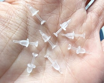 Clear Plastic Earring Stud Posts With Rubber Silicone Backs - 12mm X 3mm - Findings - Jewelry Supplies - Blank Earring Posts