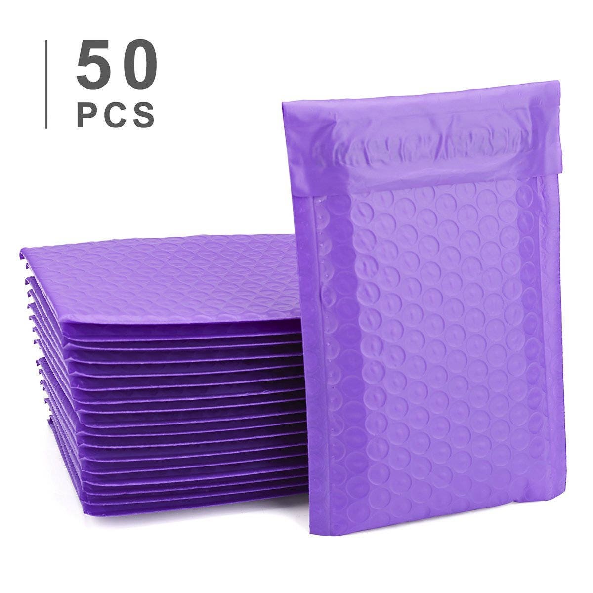 50 PC 4 x 8 Inch Poly Bubble Mailer Purple Self Seal Padded