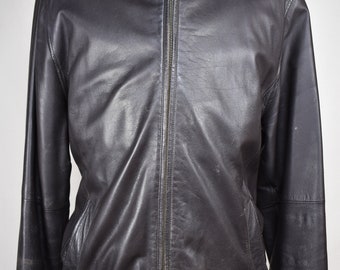 Brooks Brothers Solid Dark Brown Zip Up Basic Leather Jacket Men's Size 46 (2XL)