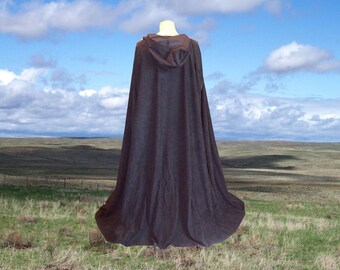 Black Hooded Cape Cloak Faux Suede Halloween Renaissance Cloak Medieval Gothic Merlin Vampire