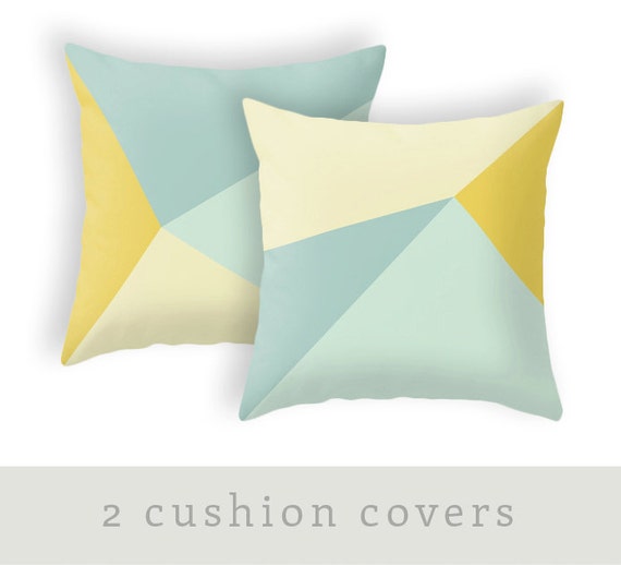 SET of 2 Teal and yellow cushion cover teal and yellow throw