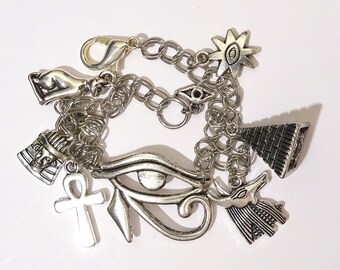 Bracelet charm Egyptian Pyramid adjustable Horus Ankh Anubis