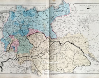 1873 antique map of austria prussia and southern germany