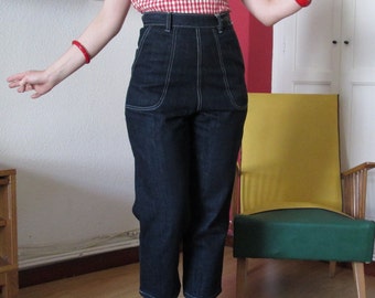 Freddies of Pinewood Classic 1950s jeans /1950s Indigo Denim High Waisted/vintage Pedal Pushers/ High Waisted Capris /Cigarette Pants/50's/
