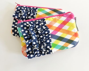 mini ruffle clutch -- checkered summer