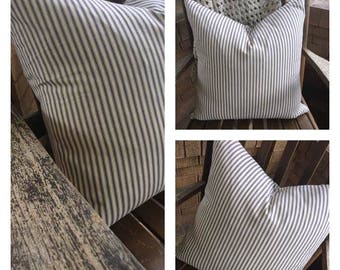 Ticking Stripe Pillow Cover/Farmhouse Pillow/Farmhouse Stripe/Blue Stripe - Choose Your Size