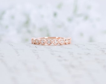 Rose Gold Wedding Band - Art Deco Ring - Stacking Ring - Eternity Ring - Wedding Ring - Promise Ring - Sterling Silver - Stacking Ring