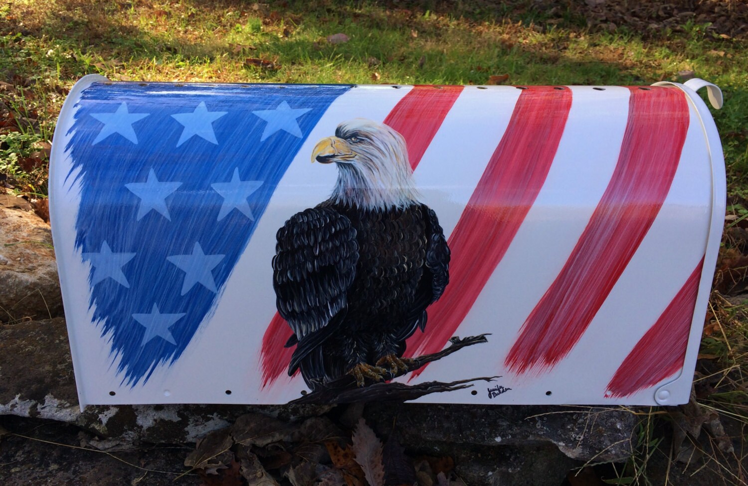 Personalized Mailbox Hand Painted American Flag And Bald   Il Fullxfull.1087884482 B869 