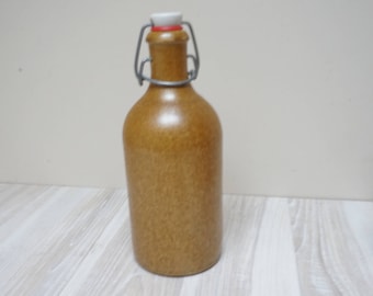 Swing Top Cap bottle Rubber Seal Vase Ceramic brown speckled beige Vintage inspired Retro supply for decoupage crafting Collectible MKM