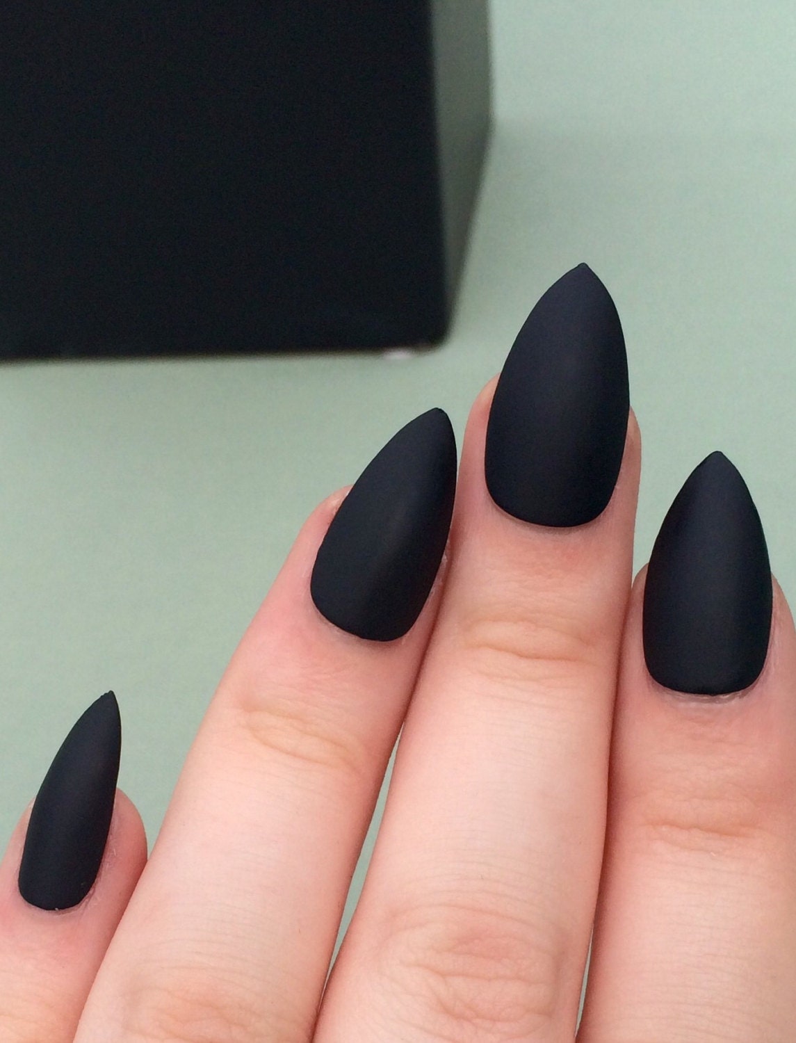 Matte black nails stiletto nails coffin nails fake nails