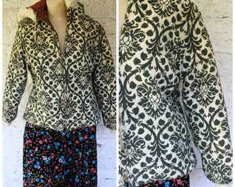 1970s Hooded Jacket / Vintage Tapestry Jacket / Green Floral Jacket / Golden Green Tapestry Coat / Vintage 70s Green Tapestry Jacket S/M
