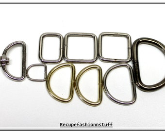 metal d-rings,metal square rings,metal rectangle rings,carabiner,non welded,nickel and gold,crafting,sewing,costume making,purse making,