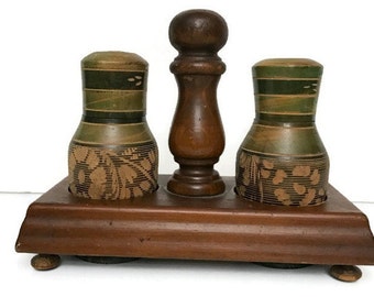 Vintage Wooden Salt and Pepper Shaker Made in Mexico