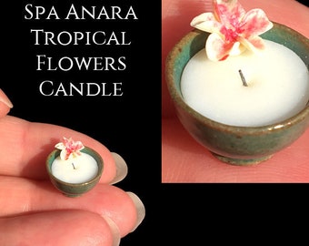 Luxury Tropical Spa Flower Candle Bowl - Elisabeth Causeret - After Dark - Artisan fully Handmade Miniature in 12th scale.
