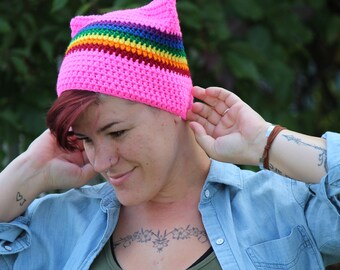 Pink Rainbow Pussy Hat - Pussy Hat - Rainbow Pussy Hat - Pussyhat - Women's March - Women's Rights - Activist - Lesbian - LGBTQ