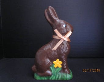 Ceramic Chocolate Bunny-Orange Flower