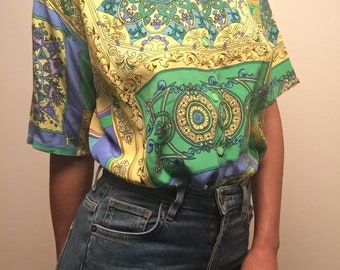 Vintage "versace" print 100% silk shirt