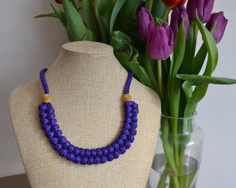 Purple statement necklace- Rope necklace- Knot Necklace- Chunky necklace- Nautical necklace- Bib necklace- Rope jewelry- Christmas gift