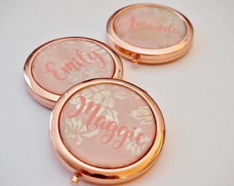 Personalized Compact Mirror - Rose Gold Compact Mirror | Gold Compact Mirror | Bridesmaid Compact Mirror | Bridesmaid Proposal Gift Box Idea