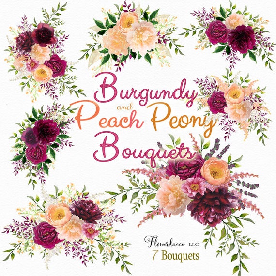 Burgundy and Peach Clipart peach peony png peony bouquet