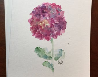 Pink Hydrangea Watercolor Card / Hand Painted Watercolor Card