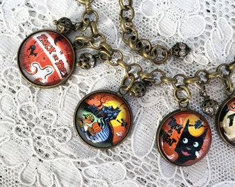 Trick or Treat ~ Handmade Glass Dome Charm Bracelet ~ from Vintage Halloween Candy Bags