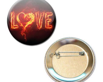 Badge 56 mm - Love love heart fire Fire Valentine Heart