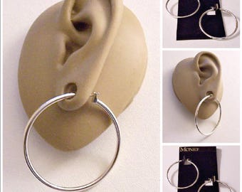 Monet 1 1/2" Large Tube Hoops Pierced Stud Earrings Silver Tone Vintage Tube Round Open Ring Dangles Surgical Steel Posts