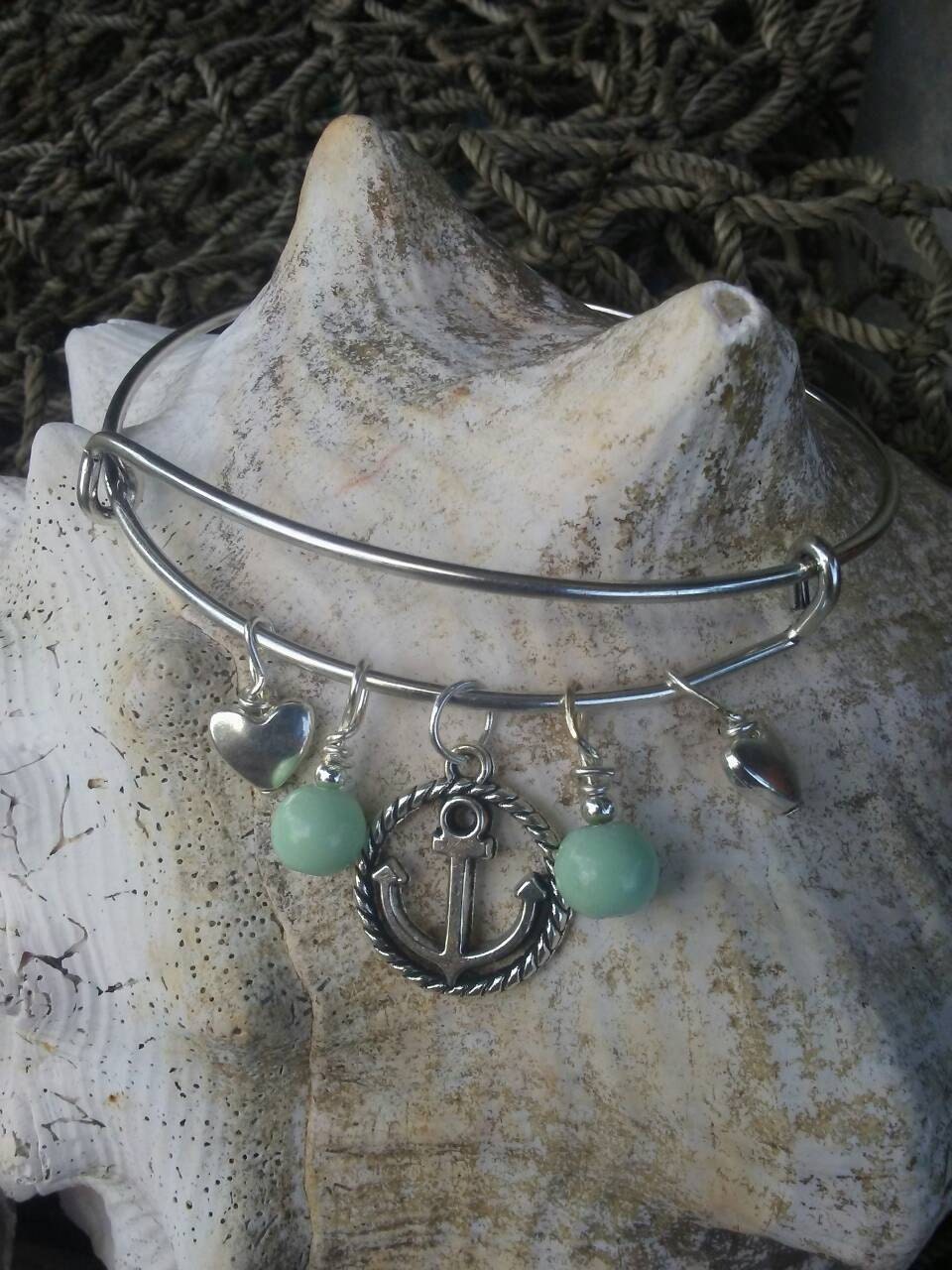 Anchor charm bracelet nautical charm bracelet seafoam