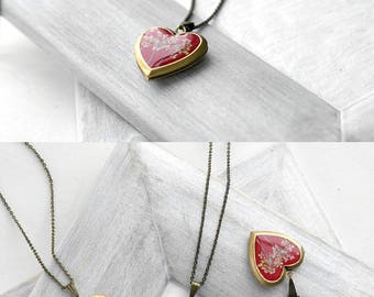 Red heart locket necklace Boho locket necklace anniversary gift Heart necklace resin Flower locket necklace love gift Heart pendant women