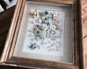 WOW antique porcelain bisque framed flower art sculpture bouquet gold gilt frame shabby French Nordic chic Rachel Ashwell