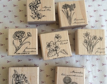 Retired Stampin up, Months of the Year stamps, Flower stamp, November stamp, December Stamp, January stamp, month stamp, March Stamp
