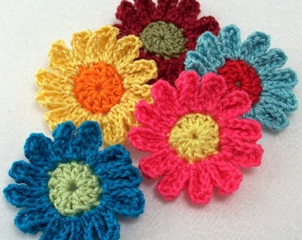 Crochet Colorful Flower Appliques / Embellishments