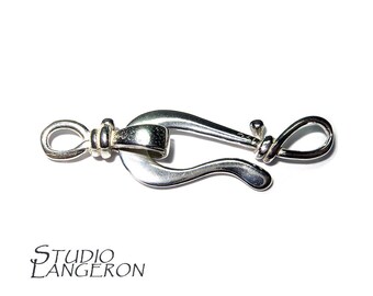 Solid 925 Sterling Silver Hook Eye Clasps Large, Silver clasp, Clasps, Hook eye clasp, Clasps, Sterling silver, Silver clasp - 1 piece