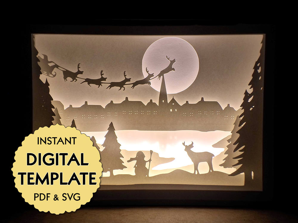 Download Template Christmas Village Paper Cut File Silhouette Light