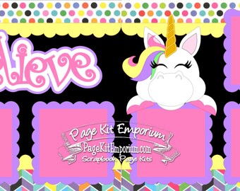 Scrapbook Page Kit Unicorn Girl Believe 2 page Scrapbook Layout Kit 026